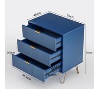 Elegant Dark Blue 3-Drawer Chest with Gold Metal Handles and Legs Stylish Nightstand for Living Room and Bedroom Modern Storage Furniture Compact Design