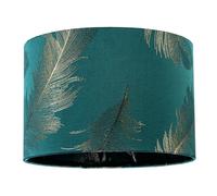 Elegant Dark Emerald Green Cotton Jacquard Lamp Shade with Shiny Gold Foil Fern Design | 30cm x 20cm | Inner Lining with Same Luxe Fabric by Happy Homewares