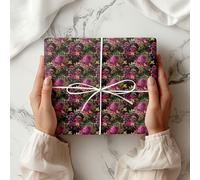 Elegant Dark Floral Wrapping Paper - Rich Black & Pink Purple Blooms Gift Wrap for Sophisticated Adult Gifts, Birthdays & Celebrations W28 (Black, Large - 58 x 85cm / 22.8" x 33.4" inches)