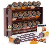 Elegant Dark Spice Rack Wooden Standing & Wall 18 Spice Jars 25 Labels Spice Organiser Spice Rack Kitchen Shelf Wood Vintage Spice Rack System Hanging Spice Storage