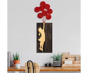 Elegant Decorative Wooden Wall Accessory, 34 x 99 cm, 100% Real Wood (3 cm) & Metal (1.5 mm), Unique Walnut, Brown & Red Finish, Perfect for Home Decor