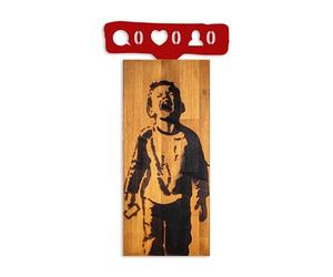 Elegant Decorative Wooden Wall Accessory, 36 x 69 x 3 cm, 100% Real Wood & Metal, Walnut & Red, Unique Colour Variations for Stylish Home Decor