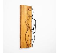 Elegant Decorative Wooden Wall Accessory, Walnut & Black, 27 x 58 cm, 50% Wood (3 cm) & 50% Metal (1.5 mm), Unique Design with Natural Variations