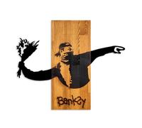 Elegant Decorative Wooden Wall Accessory, Walnut & Black, 69 x 58 x 3 cm, 100% Wood (3 cm) & Metal (1.5 mm), Unique Design for Stylish Home Decor