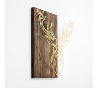 Elegant Decorative Wooden Wall Accessory, Walnut & Gold, 56 x 58 cm, 50% Wood (3 cm) & 50% Metal (1.5 mm), Wall Mountable, Unique Design