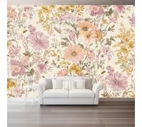 Elegant Delicate Flowers Plants Wall Mural Wallpaper, Non Self Adhesive Paste The Wall Mural for Living Room Bedroom, Pink High Definition Art Wall Decor - 200 x 140 cm (W x H)