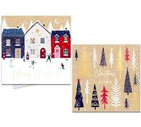 Elegant Design Traditional Christmas Wishes Village Christmas Cards Assorted Festive Theme - 20 Cards in 2 Traditional Designs & Envelopes