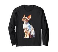 Elegant Devon Rex Cat Blue Eyes Feline Art Long Sleeve T-Shirt