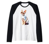 Elegant Devon Rex Cat Blue Eyes Feline Art Raglan Baseball Tee