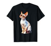 Elegant Devon Rex Cat Blue Eyes Feline Art T-Shirt