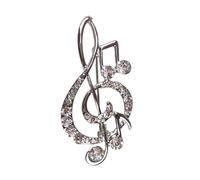 Elegant Diamante Treble Clef Brooch Pin Crystal Music Design Brooch for Women Christmas Gift Accessory Silver