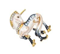 Elegant Diamonds Studded White Horse Brooch With Secure Clothing Accessories For Formal Event And Casual Wear Shimmering White Horse Alloy Brooch