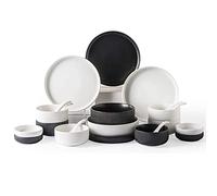 Elegant Dinner Plates,Dinner Set,Ceramics Dinner Sets, 22 Pieces Black and White Vertical Stripes Dinnerware - Bowl/Dish/Spoon | Matte Glazed Porcelain Dinner Plates Combina