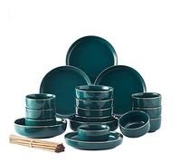 Elegant Dinner Plates,Dishes Plate Bowl Set,Unique Dark Green Phnom Penh Ceramics Dinnerware Set of 26 Pieces for Restaurant Banquet, Service for 6-8 People