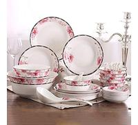 Elegant Dinner Plates,Resistant Dinner Set Dinnerware Bone China Tableware Set Ceramics Flower Pattern Dinner Sets Plates Bowls Combination for Family Party