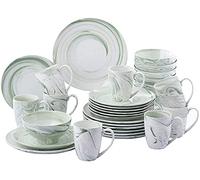 Elegant Dinnerware Set Dinner Plates Bowls Set 32-Piece Green Pattern Ceramic Porcelain Dinnerware Plate Set with 8 Dinner Plate, Dessert Plate, Bowl, Mug Set Porcelain Dinnerware