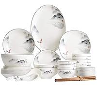 Elegant Dinnerware Set Dinner Plates Bowls Set Porcelain Dishes Dinner Sets, Chinese Style Dinner Plates and Bowls in Glazed, Microwave Dishware Safe Service for 6/8/10/1,35Pcs