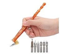 Elegant Dip Pen Set with Multiple Nibs for Effortless English Calligraphy, Great Gift Choice, Wood + Metal/Cyan/16.7cm, for Calligraphy Collectors (Brown)