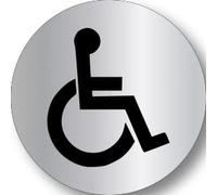 Elegant Disabled Toilet Sign - 70mm Circular - Metallic Steel Finish