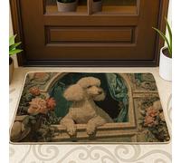 Elegant Dog Doormat, Cream Poodle Entrance Mat for Indoor & Outdoor Decor, Vintage Floral Design, Non-Slip Water-Resistant Dust Trap Doormats, Easy Maintenance 29x17 Inch