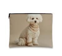 Elegant Dog Print Makeup Bag, Charming Bichon Frise Cosmetic Travel Pouch for Women, Portable Small Canvas Zipper Organizer, Festival Gift Skincare Toiletry Bag, white, 7x9 Inch