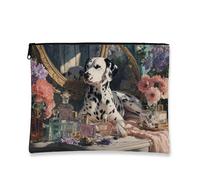 Elegant Dog Print Makeup Bag, Vintage Dalmatians Cosmetic Travel Pouch for Women, Portable Small Canvas Zipper Organizer, Perfect Choice for Animal Lovers, Spring & Summer Festivals, multicolor, 7x9