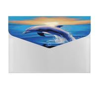 Elegant Dolphin File Folder with Snap&6 Pockets Reusable File Organizer Portable Document Paper Bill Receipt Organizer Plastic Envelopes for Office College Letter Size