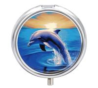 Elegant Dolphin Pill Box Small Round Pill Case Portable Travel Pill Container Multi-Functional Moisture Proof Metal Medicine Pill Organizer Box for Vitamins Fish Oil