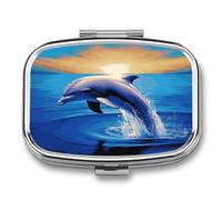 Elegant Dolphin Pill Organizer with 2 Compartments Metal Square Pill Case Small Pill Box Portable Medicine Box Slim Travel Pill Container Medicine Organizer for Daily Use