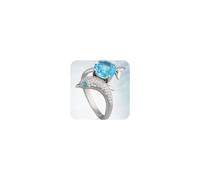 Elegant Dolphin-Shaped Blue Zirconia Ring - Sparkling Women's Jewelry with a Stunning Ocean-Inspired Design Size 6