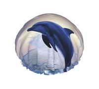 Elegant dolphin Shower Cap Reusable Waterproof Shower Bonnet for Women Men Elastic Band Bath Hair Hat Double Layered Washable Bath Cap for All Hairstyles, Travel-Friendly