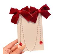 Elegant Double Bowknot Hair Clip for Kids with Tassels Pearls Designs for Little Girls Daily Wear and Event