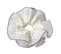 Elegant Double Layer Elastic Hair Scrunchy Oversized White Cut Out Pleated Hair Accessory For Parties And Daily Wear