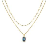Elegant Double Layer Necklace Feature December Stones And 18k Gold Plating Rectangular Designs Neckchain For Women necklace,additionalWeblabs:(: