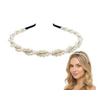 Elegant Double Layer Pearl Headband with Gold Wire Design - White Faux Pearl Hair Accessories for Women and Girls, Alice Band for Wedding Bridal Party and Festival Occasions