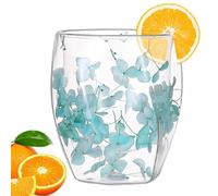 Elegant Double Wall Glass Mugs | Insulated Tea Cups with Two Layers | Stylish Heat Resistant Clear Glass Coffee Cups Floral Pattern 350ml for Espresso, Cappuccino, Latte and More