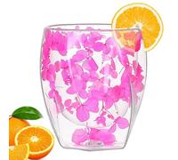Elegant Double Wall Glass Mugs | Insulated Tea Cups with Two Layers | Stylish Heat Resistant Clear Glass Coffee Cups Floral Pattern 350ml for Espresso, Cappuccino, Latte and More