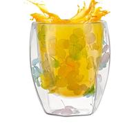 Elegant Double Wall Glass Mugs | Insulated Tea Cups with Two Layers | Stylish Heat Resistant Clear Glass Coffee Cups Floral Pattern 350ml for Espresso, Cappuccino, Latte and More