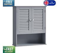 Elegant Dove Grey Bathroom Wall Cabinet with Adjustable Shelf & Double Doors