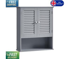 Elegant Dove Grey Bathroom Wall Cabinet with Adjustable Shelf & Double Doors