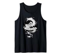 Elegant Dragon and Lotus Mythical Art Flower Illustration Tank Top