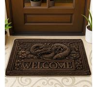 Elegant Dragon Welcome Mat, Dark Brown Outdoor & Indoor Entrance Décor, Rubber Waterproof Non-Slip Dust Absorbent Doormats, Easy Clean 29x17 Inch