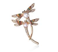 Elegant Dragonfly Brooch Pins, AILUOR Gold Tone Austrian Crystal Colorful Enamel Double Dragonfly Simulated Pearl Rhinestone Brooch Jewelry (Gold)