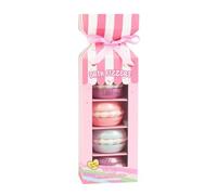 Elegant Dreamer Macaron Bath Fizzers 4 Pack with Gorgeous Colors in The tub. Drop one in, Watch it Fizz, and Enjoy The Sweet scents, Bath time has Never Been This Dreamy