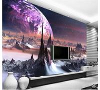 Elegant Dreamlike Universe Starry Sky Mountains and Rivers 3D Wallpaper Easy Install Feature Office Living Room Sofa Bedroom TV Background Wall Decoration-350cm×256cm