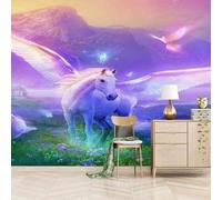 Elegant Dreamy Mountain Peaks Animals Horses Modern 3D Wallpaper Premium Textured Silk Neutral Tones Material Ideal for Living Room Bedroom-400cm×280cm