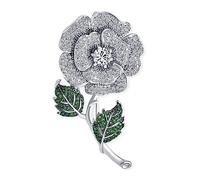 Elegant Dress Accessories Large Colorful Floral Bouquet Flower Roses Pave CZ Accent Flower Brooch Lapel Pin For Women Silver Plated Brass