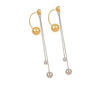 Elegant Drops Earrings Featuring Color Blocking Pattern Metal Balls and Flowing Tassels Stainless Steel Texture Versatile Use Women Earrings