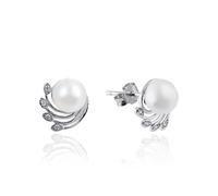 Elegant Earrings for Women, 925 Stud Earrings for Women Silver Pearl and Cubic Zirconia on the Hollow Out Waves 10.2X10mm Wife Mother'S Day Classic