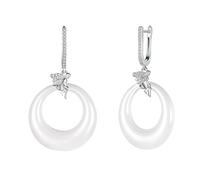Elegant Earrings for Women, Silver Drop Earrings Dangle Cubic Zirconia Round Pendant 27X48mm for Wife Birthday Jewelry Modern